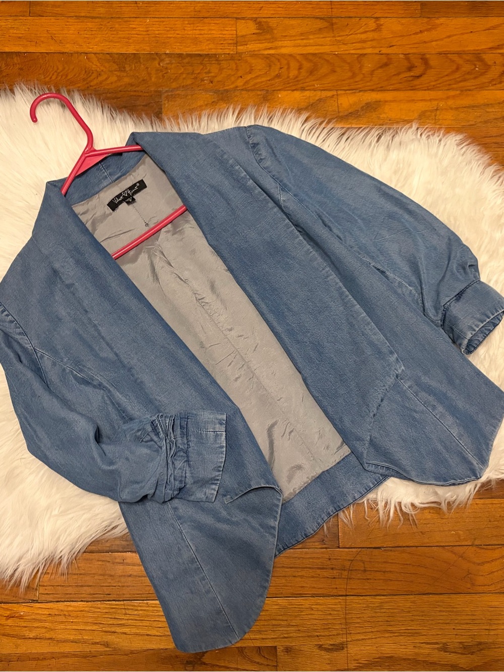 Velvet Heart Open-Front Draped Jean Blazer: Small